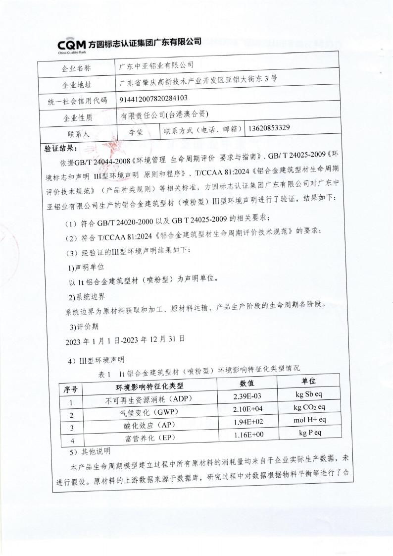 10鋁合金建筑型材（噴粉型）產品III型環境聲明(圖2)